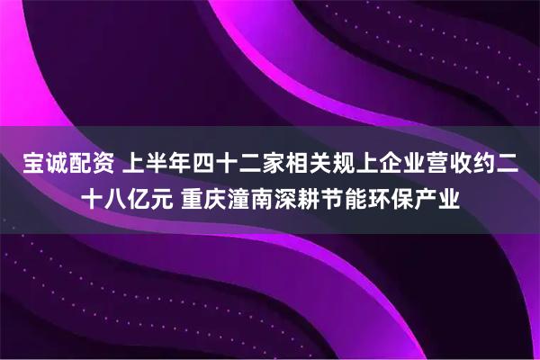 宝诚配资 上半年四十二家相关规上企业营收约二十八亿元 重庆潼南深耕节能环保产业